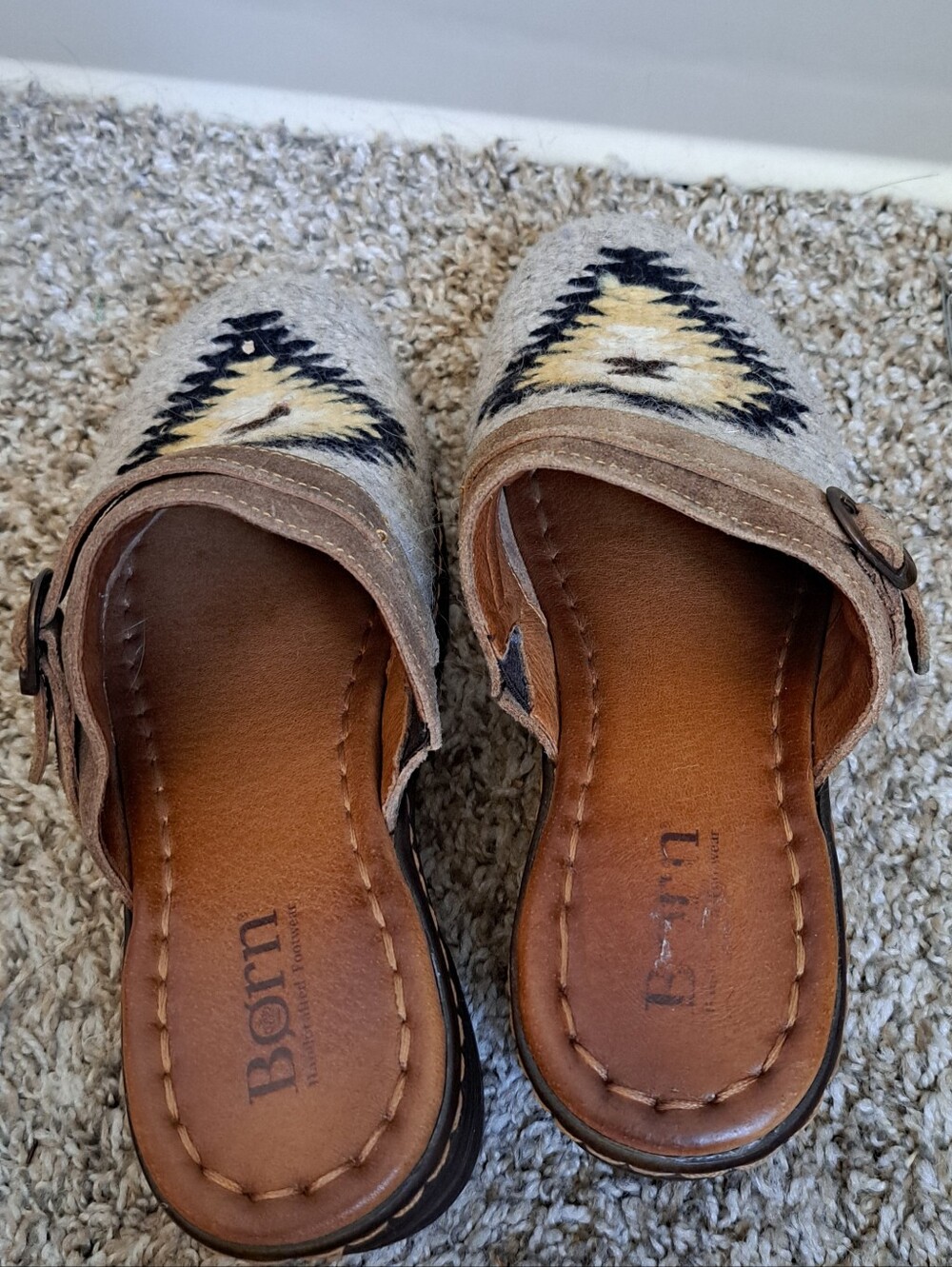 Born Western Boho Taupe Blanket Combo Print Carmen Clogs Leather Size 8 - Picture 4 of 11